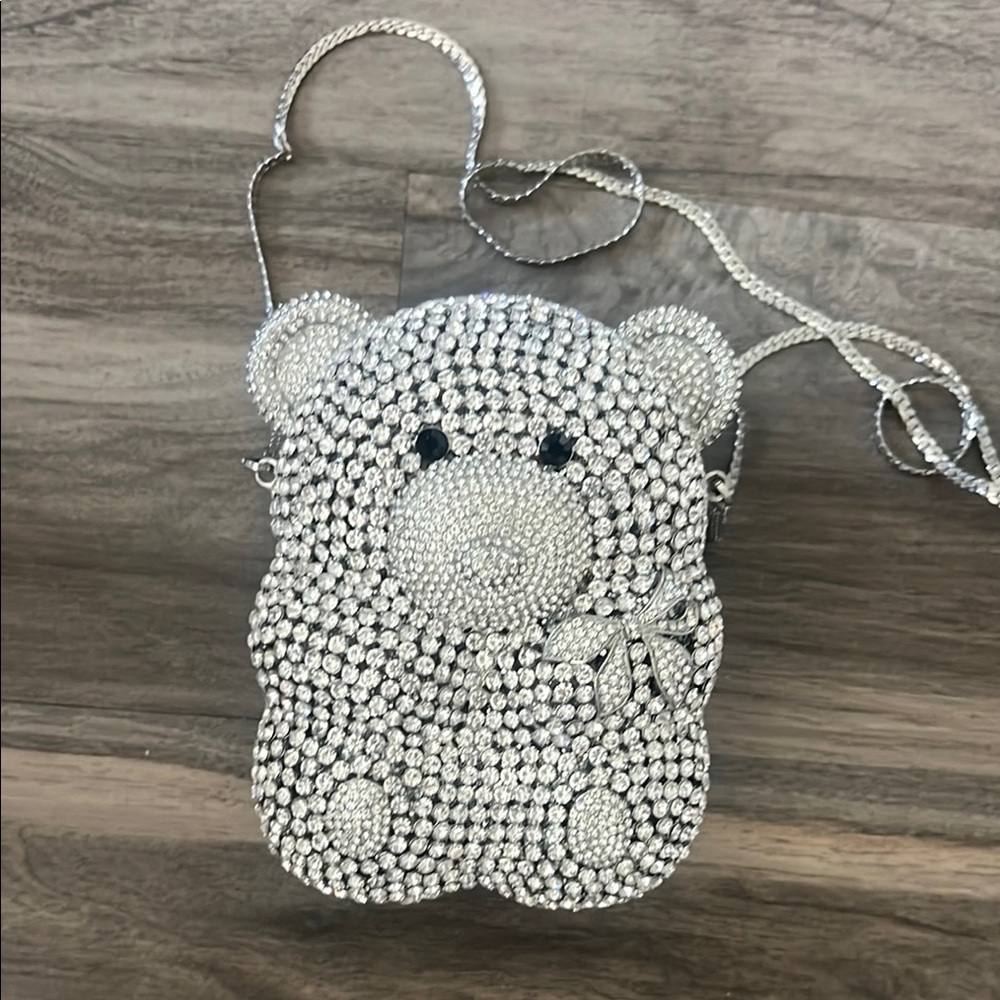 Girls' Silver Crystal Teddy Bear Crossbody Bag - Kids Accessories